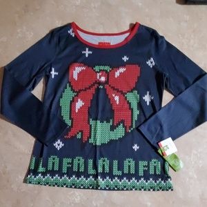 Style Christmas Wreath Long Sleeve PJ Top M